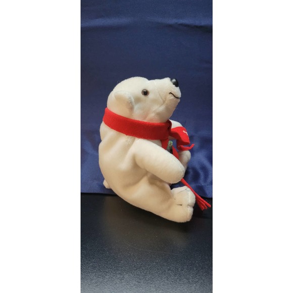Vintage Coca Cola Polar Bear Plush 1998 Red Scarf and Coke Bottle 6" Bean Bag - Picture 6 of 12